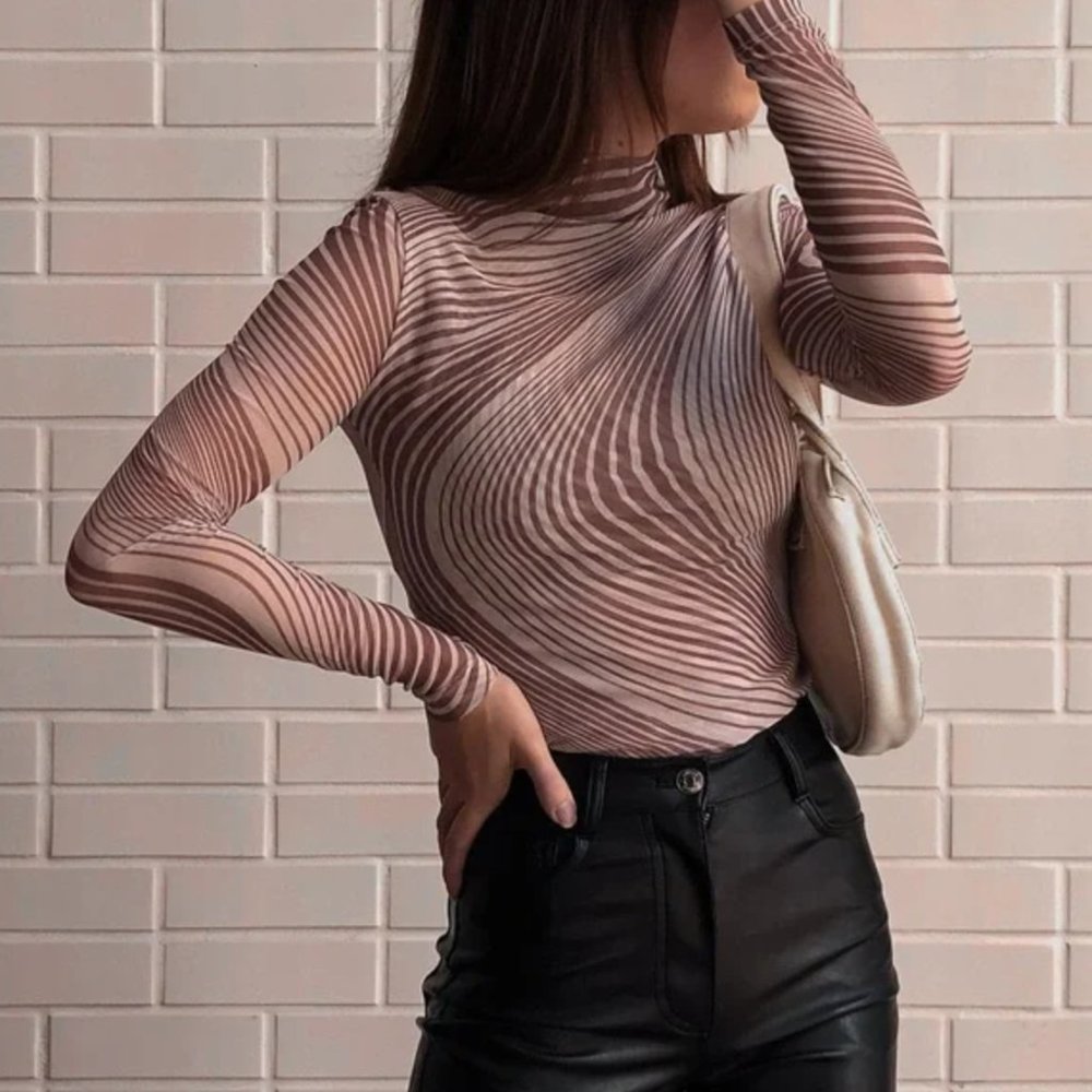 La Femme Apero Mesh Mock Neck Wave Natural Size XS/S